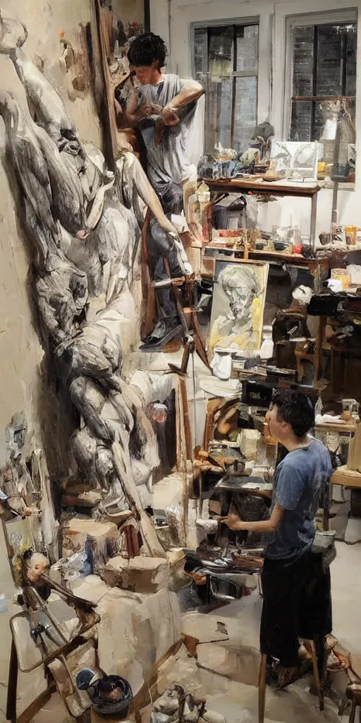 Image similar to oil painting scene from the sculptor's studio by kim jung gi