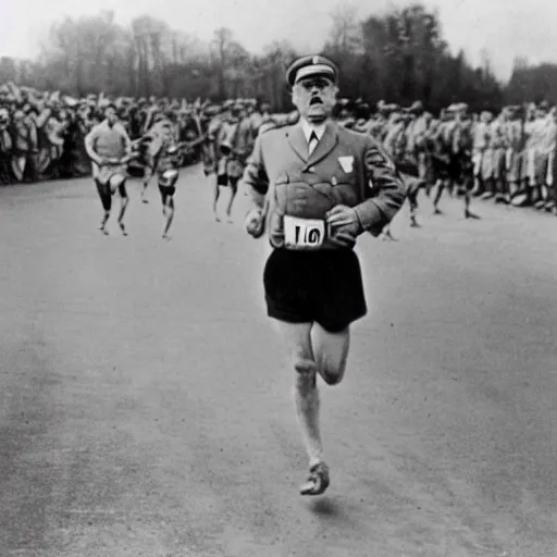 Image similar to adolf hitler running a marathon color photo