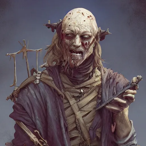 Prompt: medieval zombie peasant, D&D character, highly detailed, digital fantasy character, painted portrait, artstation, concept art, hard focus, illustration, art by artgerm and greg rutkowski and Alphonse Mucha and Craig Mullins, James Jean, Andrey Ryabovichev, Mark Simonetti and Peter Morbacher