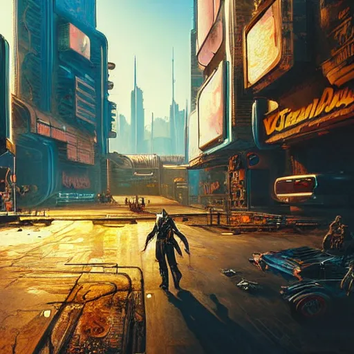 Prompt: highly detailed cyberpunk cityscape, desert, dystopian and dark themes, cyberpunk 2 0 7 7 and beksinki style painting, realistic