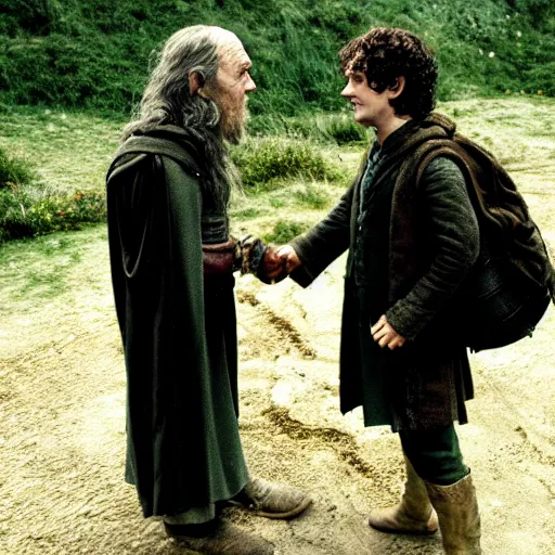 Prompt: frodo baggins meeting dumbledor, cinematic