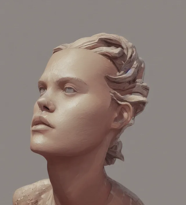 Image similar to a stoic sculpture of maddie sink, nostalgia, very detailed texture, realistic shaded lighting, studio quality, digital art, dynamic background, unreal engine 5 rendered, octane rendered, pinnacle studio, naturel, trending on artstation, art style by ilya kuvshinov, katsuhiro, artgerm, jeremy lipkin, michael garmash, nixeu