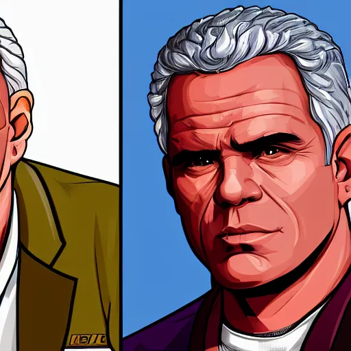 Image similar to portrait of Yair Lapid as a GTA v character. GTA v loading screen illustration by martin ansin, matt bors