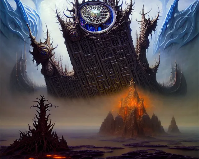 Image similar to the stronghold of evil, fantasy character portrait made of fractals facing each other, ultra realistic, wide angle, intricate details, the fifth element artifacts, highly detailed by peter mohrbacher, hajime sorayama, wayne barlowe, boris vallejo, aaron horkey, gaston bussiere, craig mullins