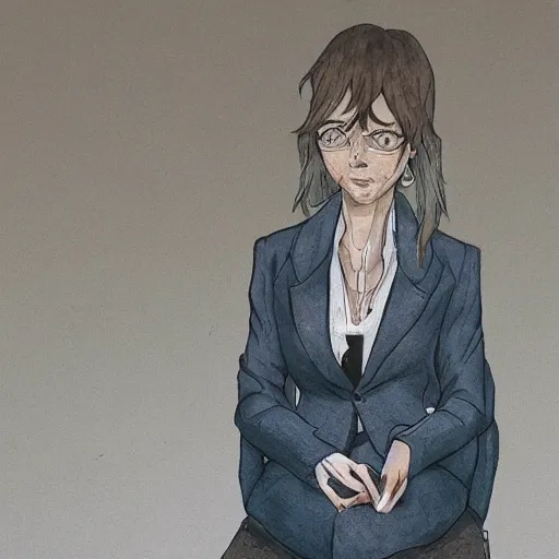 Image similar to female lawyer, business suit, brown neat hair, pixiv, fanbox, trending on artstation, digital painting, portrait, defense attorney, modern, sleek, highly detailed, formal, serious, determined, competent, colorized