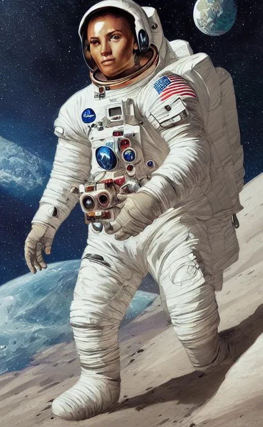 Prompt: a beautiful artwork portrait of an astronaut on the moon, by greg rutkowski and jesper ejsing and raymond swanland, featured on artstation, wide angle, vertical orientation