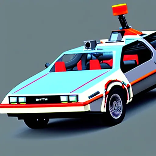 Image similar to back to the future delorean, mario kart 6 4 screenshot, low poly, aliased