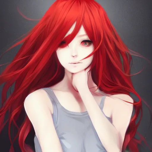 Image similar to full headshot portrait of a girl with long red hair, drawn by WLOP, by Avetetsuya Studios, attractive character, colored sketch anime manga panel, trending on Artstation