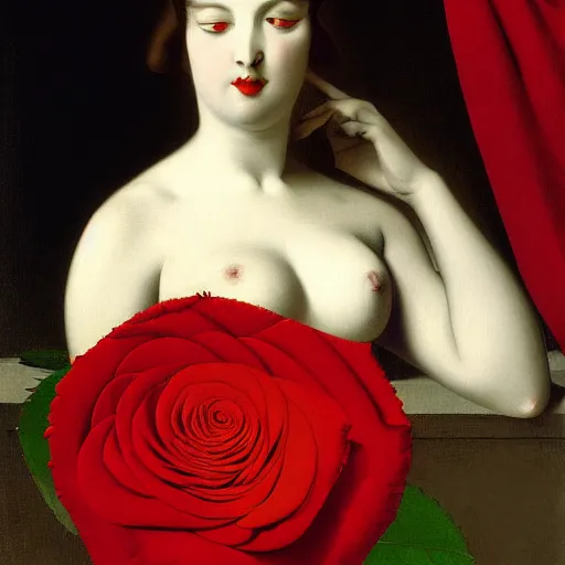 Prompt: a red rose by jean auguste dominique ingres