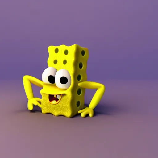 incredibly sad spongebob, 3 d render, melancholic