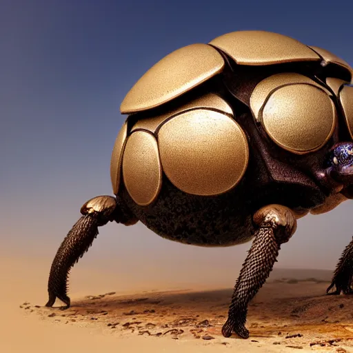 Image similar to a dung beetle pushing the earth up a hill, ultra realistic, concept art, intricate details, highly detailed, photorealistic, octane render, 8 k, unreal engine. art by boris vallejo