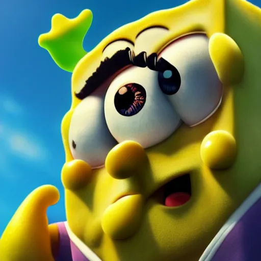 Prompt: photorealistic photo of spongebob squarepants, unsettling, stare, hyper detailed, realistic lighting, rtx on, featured on artstation