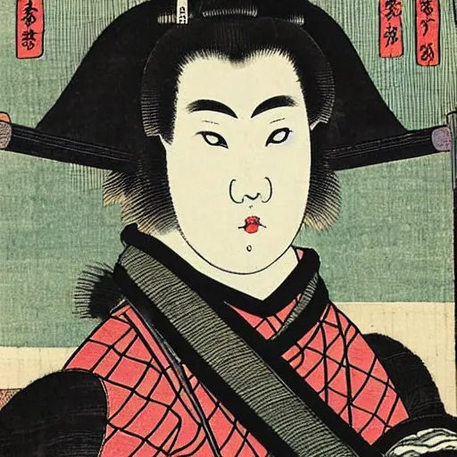 Prompt: Ichiban Kasuga, woodblock portrait by Utagawa Kuniyoshi
