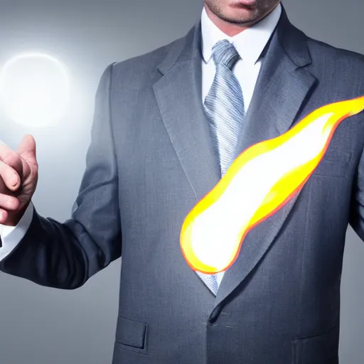 Image similar to stock photo of businessman screaming while pointing at fire