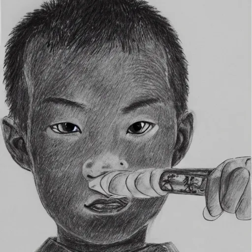 Image similar to black marker drawing of a chinese boy monk