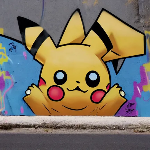 Image similar to graffiti pikachu on the wall, 15mm photo