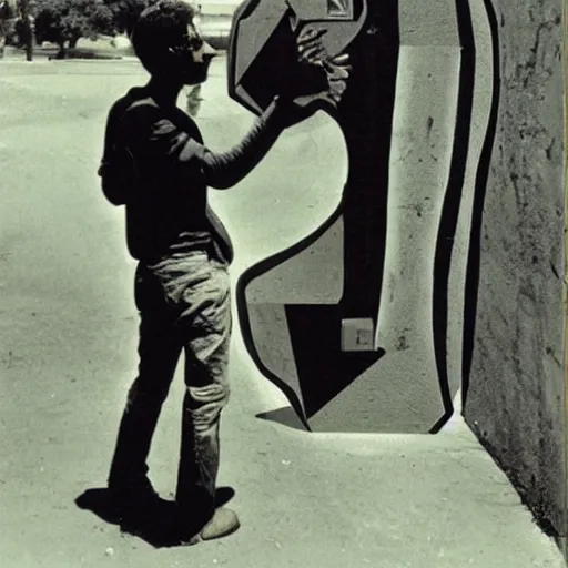 Prompt: A street art. A rip in spacetime. Did this device in his hand open a portal to another dimension or reality?! by Robert Antoine Pinchon, by Helio Oiticica apocalyptic