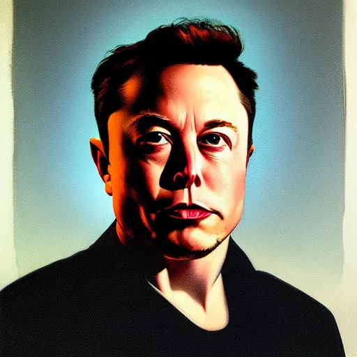 Prompt: Medium shot portrait of Elon Musk by Gottfried Helnwein and Phil Hale