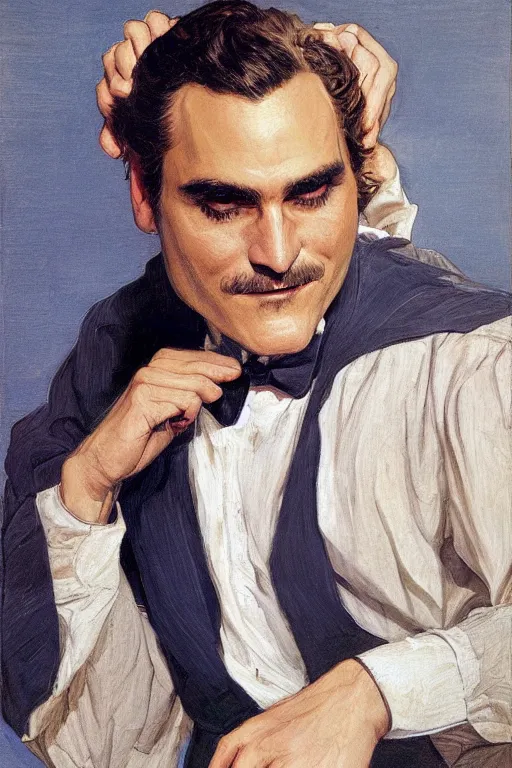 Prompt: joaquin phoenix dancing by Joseph Christian Leyendecker