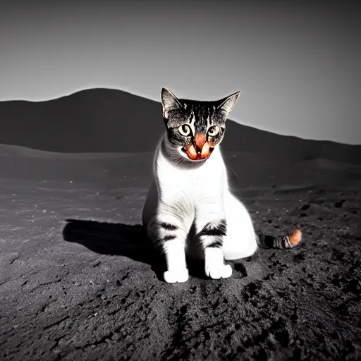 Image similar to cat wearing astronaut suit on the moon planet earth in the background sigma 1 4 mm f / 1. 8