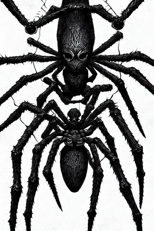 Image similar to spider humanoid figure monster, symmetrical, highly detailed, digital art, sharp focus, trending on art station, kentaro miura manga art style