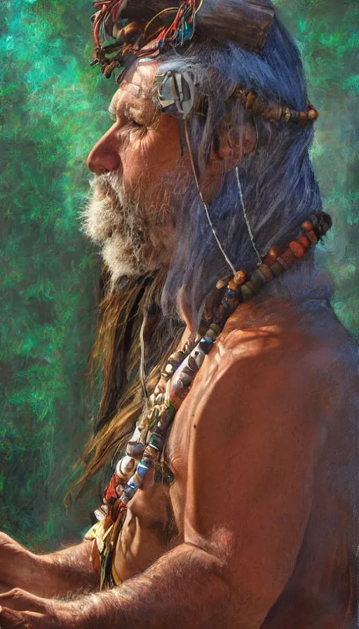 Image similar to portrait of a digital shaman, by james gurney