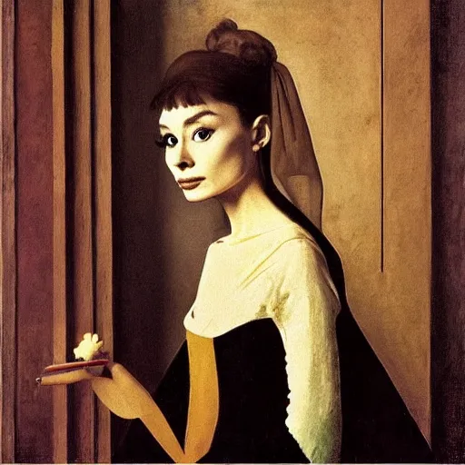 Prompt: audrey hepburn art by johannes vermeer