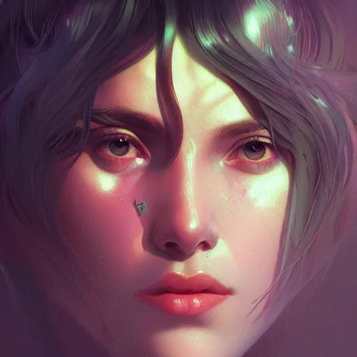 Image similar to beautiful, young woman, sad eyes, tears running down, vaporwave aesthetic, synthwave, digital painting, artstation, concept art, smooth, sharp focus, illustration, art by artgerm and greg rutkowski and alphonse mucha