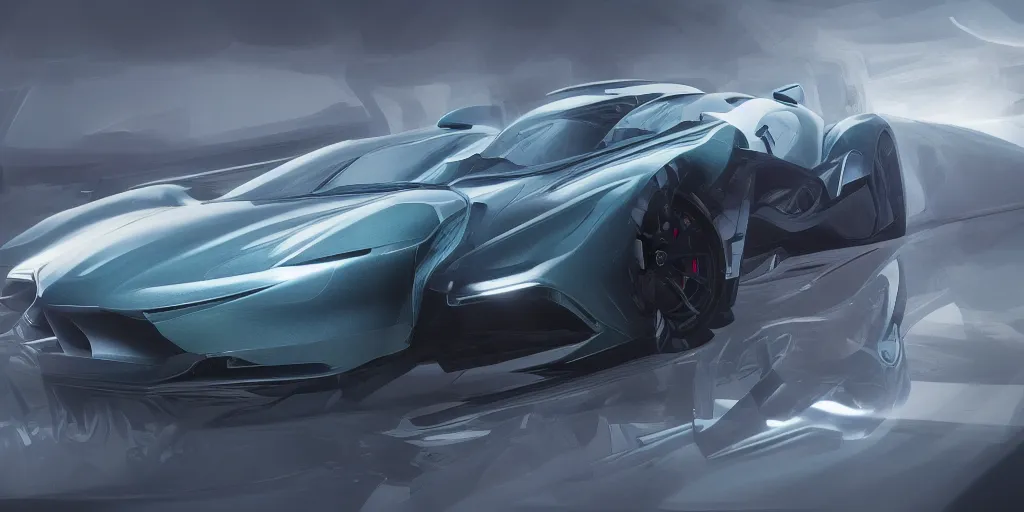 Prompt: a custom-built sport car, painted in dark color holographic pearlescent, elegant, digital painting, concept art, smooth, sharp focus, art style from Wang Ke and Greg Rutkowski and Bruce Kaiser and Scott Robertson and Dmitry Mazurkevich and Doruk Erdem and Jon Sibal
