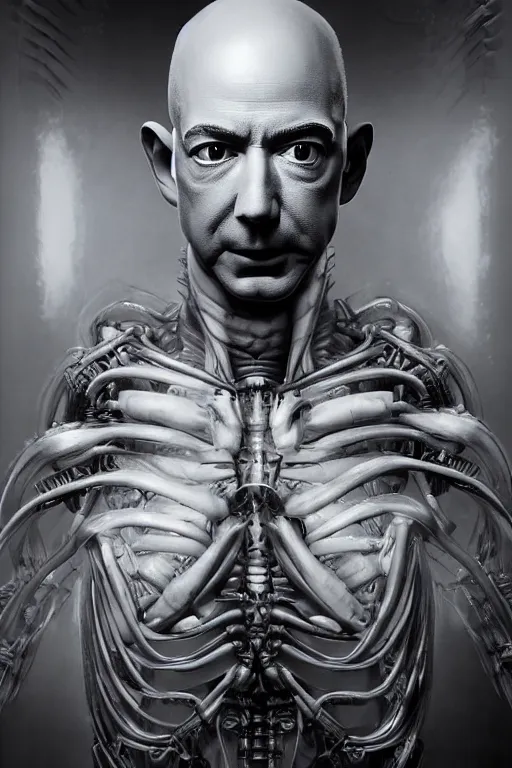 Prompt: jeff bezos as an alien invader, photorealistic, cinematic lighting, highly detailed, very intricate, by hr giger