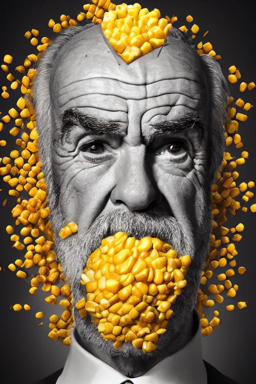 Image similar to 📷 sean connery is corn, made of food, head portrait, dynamic lighting, 4 k