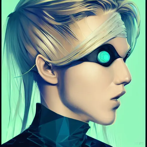 Image similar to Beautiful cyberpunk girl with blond hair wearing a mask profile picture by Mandelbrot, Benoit B., asymmetrical, Organic Painting , Matte Painting, geometric shapes, hard edges, street art, symmetric face, symmetric azure eyes, trending on the artstation:2 by Sachin Teng:4