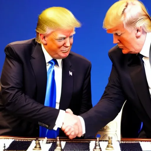 Image similar to donald trump and magnus carlsen shaking hands