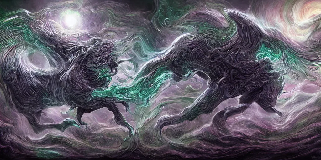 Prompt: an astral beast moving through the dreamworld, digital art, luis medina