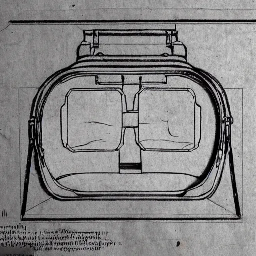 Image similar to Vintage, detailed, sketch of Oculus Rift, with full descriptions, on parchment, as depicted in Leonardo da Vinci's Codex Atlanticus