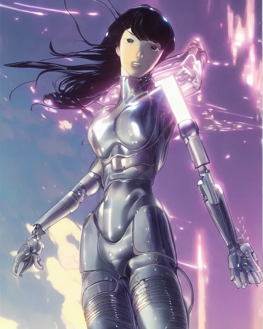 Image similar to fantasy girl, cybernetic enhancements, art by makoto shinkai and alan bean, yukito kishiro