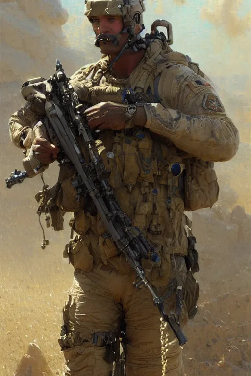 Image similar to decorated navy seal multiple confirmed kills, depressed, highly detailed painting by gaston bussiere, craig mullins, j. c. leyendecker 8 k