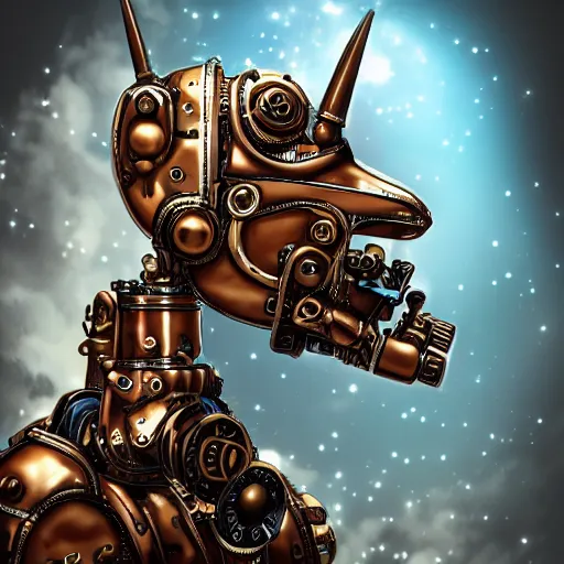 Prompt: digital illustration of a steampunk robot unicorn, deviantArt, artstation, artstation hq, hd, 4k resolution