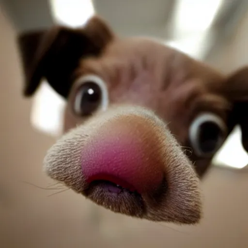 Image similar to light brown teacup tongue on nose, licking its nose