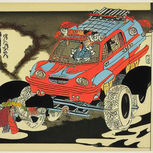 Image similar to monster truck rally, Utagawa Kuniyoshi