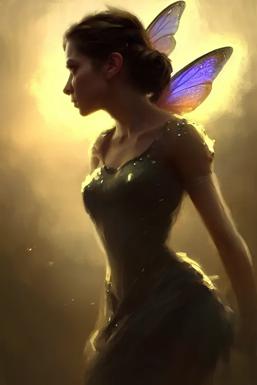 Image similar to cinematic shot of an epic portrait of a fairy dressed in military clothes, shiny skin, beautiful eyes, beautiful, small details, night setting, realistic poster with volumetric light from craig mallism, artgerm, jeremy lipkin and michael garmash, unreal engine, radiant light, detailed and complex environment, digital art, trends at art station, a masterpiece