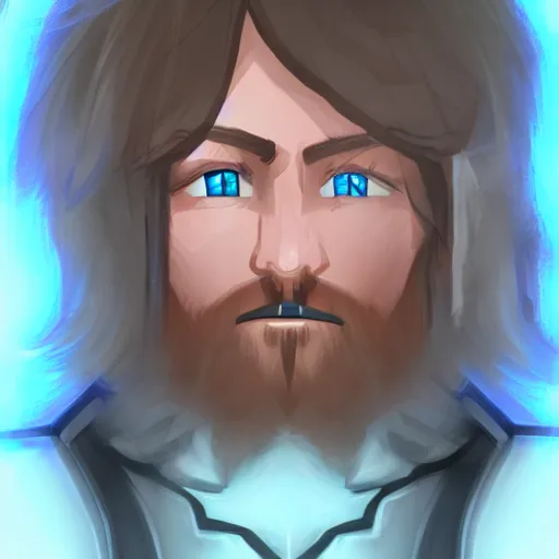 Prompt: Character portrait, face close up: Human Male Peace Domain Cleric. Peace will conquer all. In the style of Minecraft