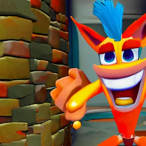 Prompt: crash bandicoot as trash in a garbage chute
