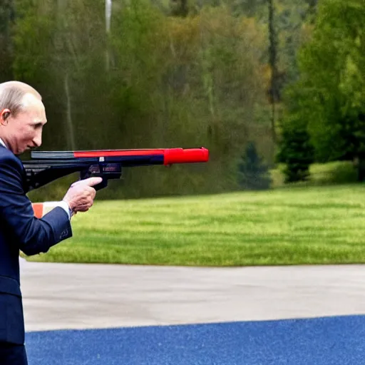 Image similar to photo of putin firing a water gun at biden face