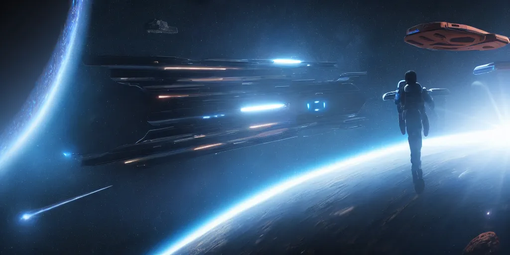 Image similar to the expanse, the orville, space, combat, realistic, 8 k octane render