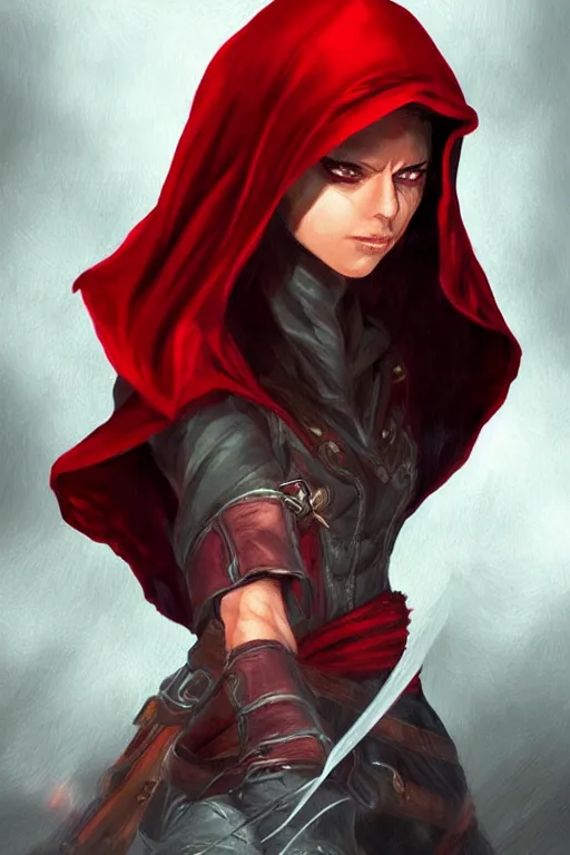 Image similar to thief red riding hood, d & d, fantasy, portrait, highly detailed, headshot, digital painting, trending on artstation, concept art, sharp focus, illustration, art by artgerm and travis charest