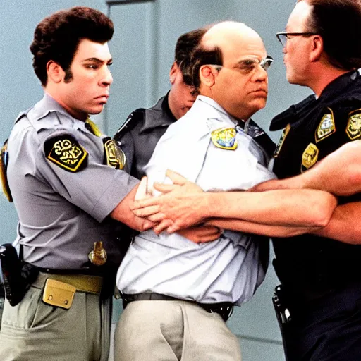 Image similar to George Costanza being arrested by Kramer