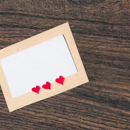 Image similar to instant photograph of love letters on a dark wood table, polaroid, light leak, depth of field