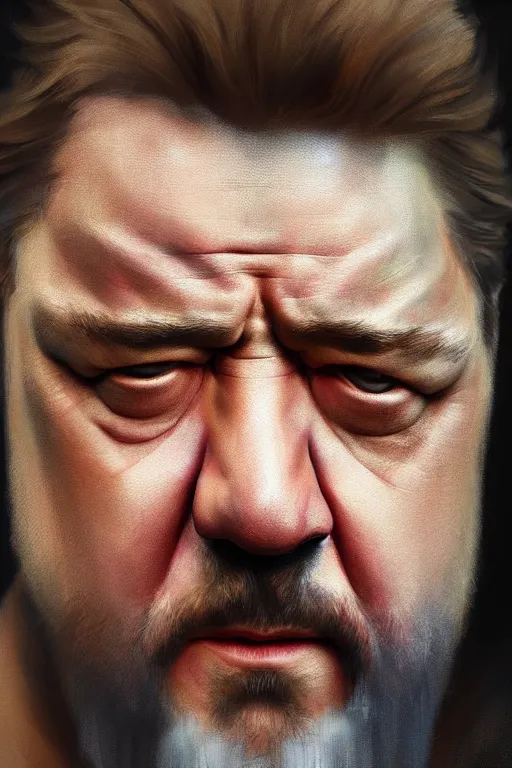 Image similar to ultra detailed close up facial portrait of russell crowe, extremely detailed digital painting, in the style of fenghua zhong and ruan jia and jeremy lipking and peter mohrbacher, mystical colors, rim light, beautiful lighting, 8 k, stunning scene, raytracing, octane, trending on artstation