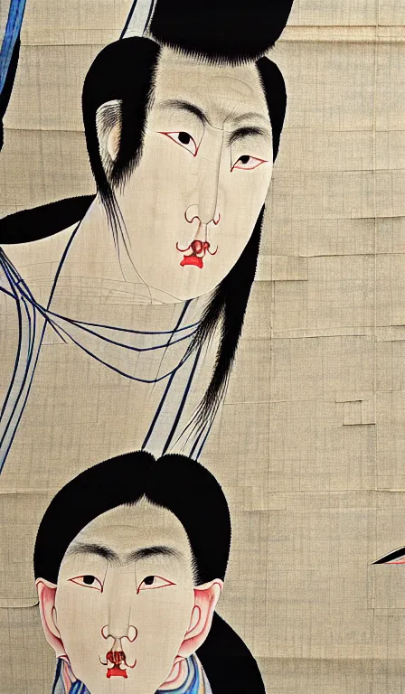 Prompt: gigachad closeup, by Shen Quan, hanging scroll, ink and muted colours on silk